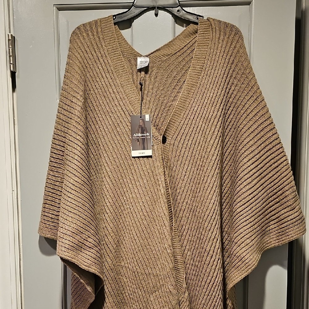 NWT Allthreads Wrap Sweater TAUPE Knit Poncho One Size Women